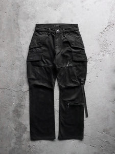 YASUYUKI ISHII LEATHER STRIP BONDAGE CARGO PANTS