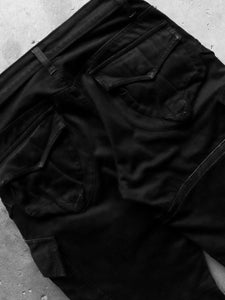 YASUYUKI ISHII LEATHER STRIP BONDAGE CARGO PANTS