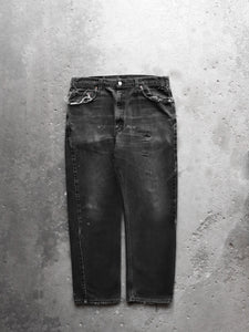 LEVI'S 505 FADED & REPAIRED CHARCOAL DENIM - 1990S