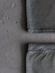 1999 HELMUT LANG VINTAGE STAINED DENIM   ( 32 X 32 ) - LOST ENDS FOUND