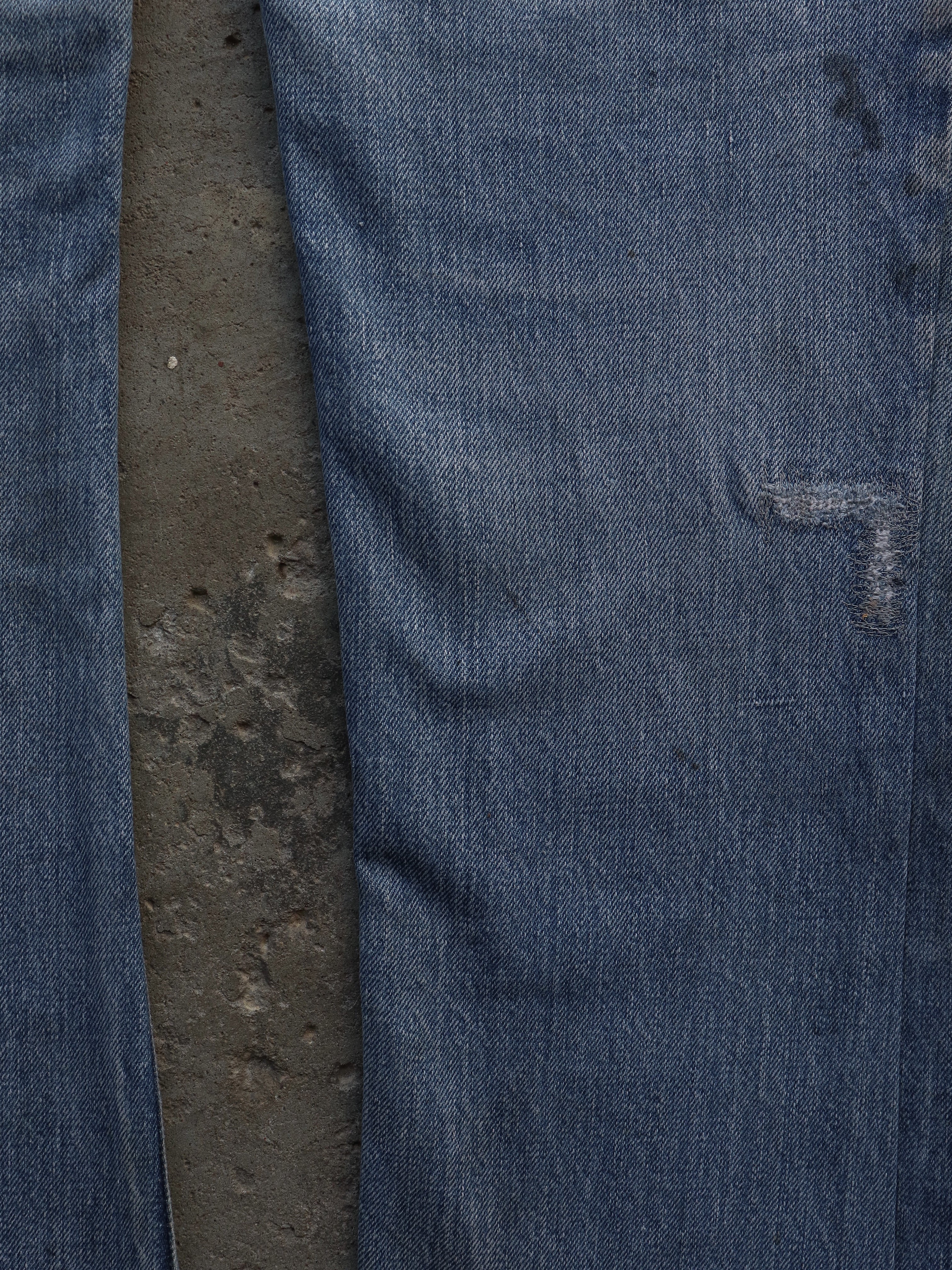 LEVIS THRASHED & REPAIRED ALTERED DENIM - 1970S  ( 32 X 32 ) - LOST ENDS FOUND