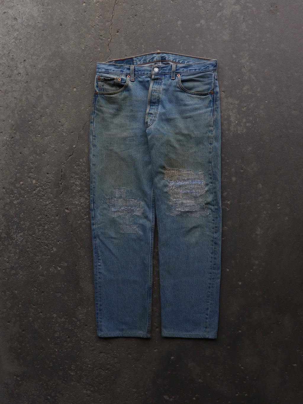 LEVIS 501 INDIGO SASHIKO REPAIRED DENIM - 1990S - LOST ENDS FOUND