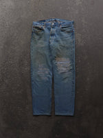 Load image into Gallery viewer, LEVIS 501 INDIGO SASHIKO REPAIRED DENIM - 1990S - LOST ENDS FOUND
