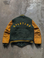 Load image into Gallery viewer, FOREST GREEN “SPARTANS” VARSITY JACKET- 1970s - LOST ENDS FOUND
