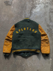 FOREST GREEN “SPARTANS” VARSITY JACKET- 1970s - LOST ENDS FOUND