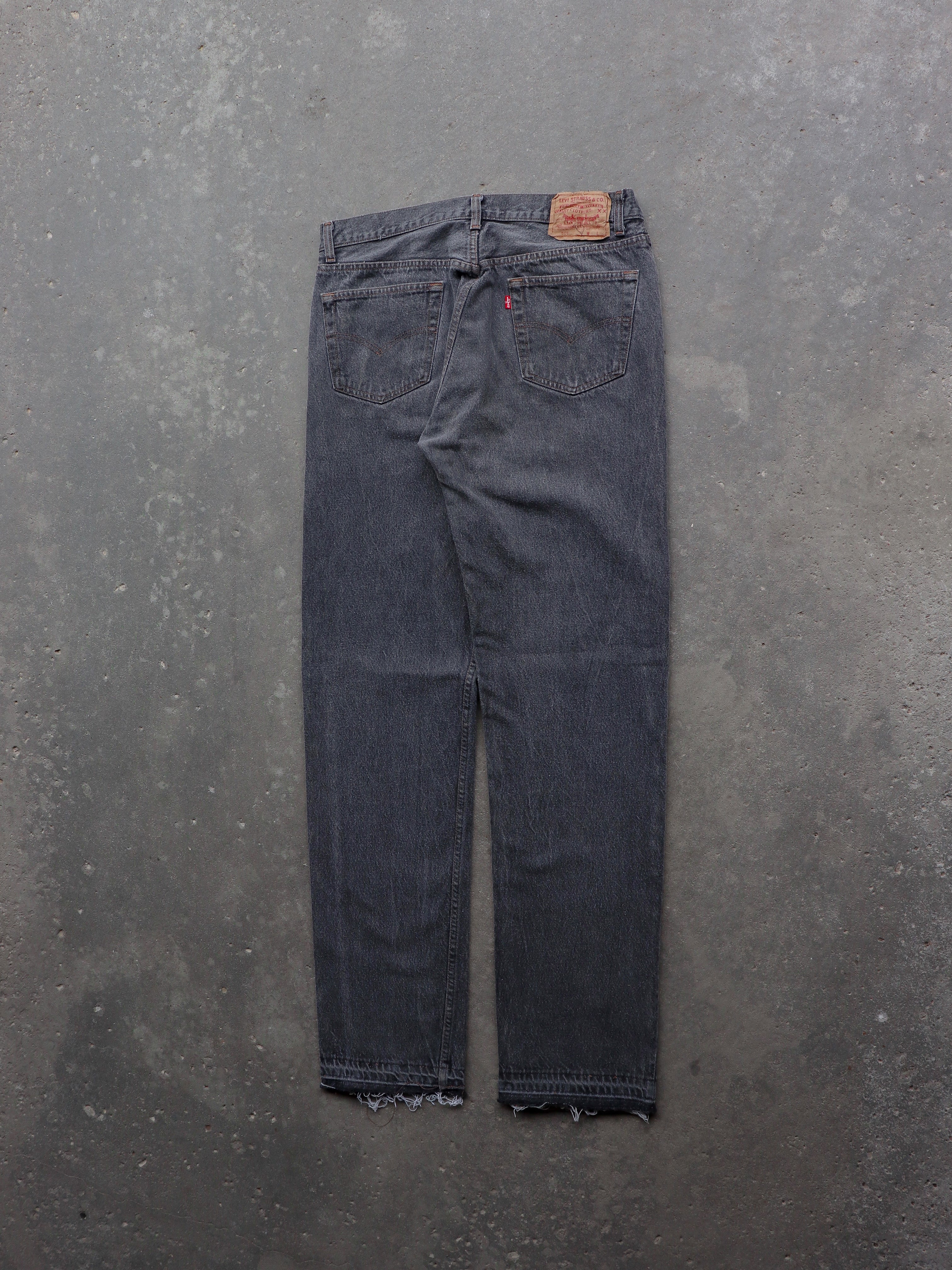 LEVIS 501 DISTRESSED CHARCOAL DENIM - 1990S - LOST ENDS FOUND