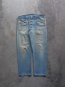 LEVI'S 501 FADED & REPAIRED DIRTY WASH DENIM - 1990S  ( 33 x 32 ) - LOST ENDS FOUND