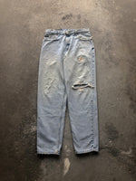 Load image into Gallery viewer, LEVI’S 560 REPAIRED LIGHT WASH DENIM - 1990S - LOST ENDS FOUND
