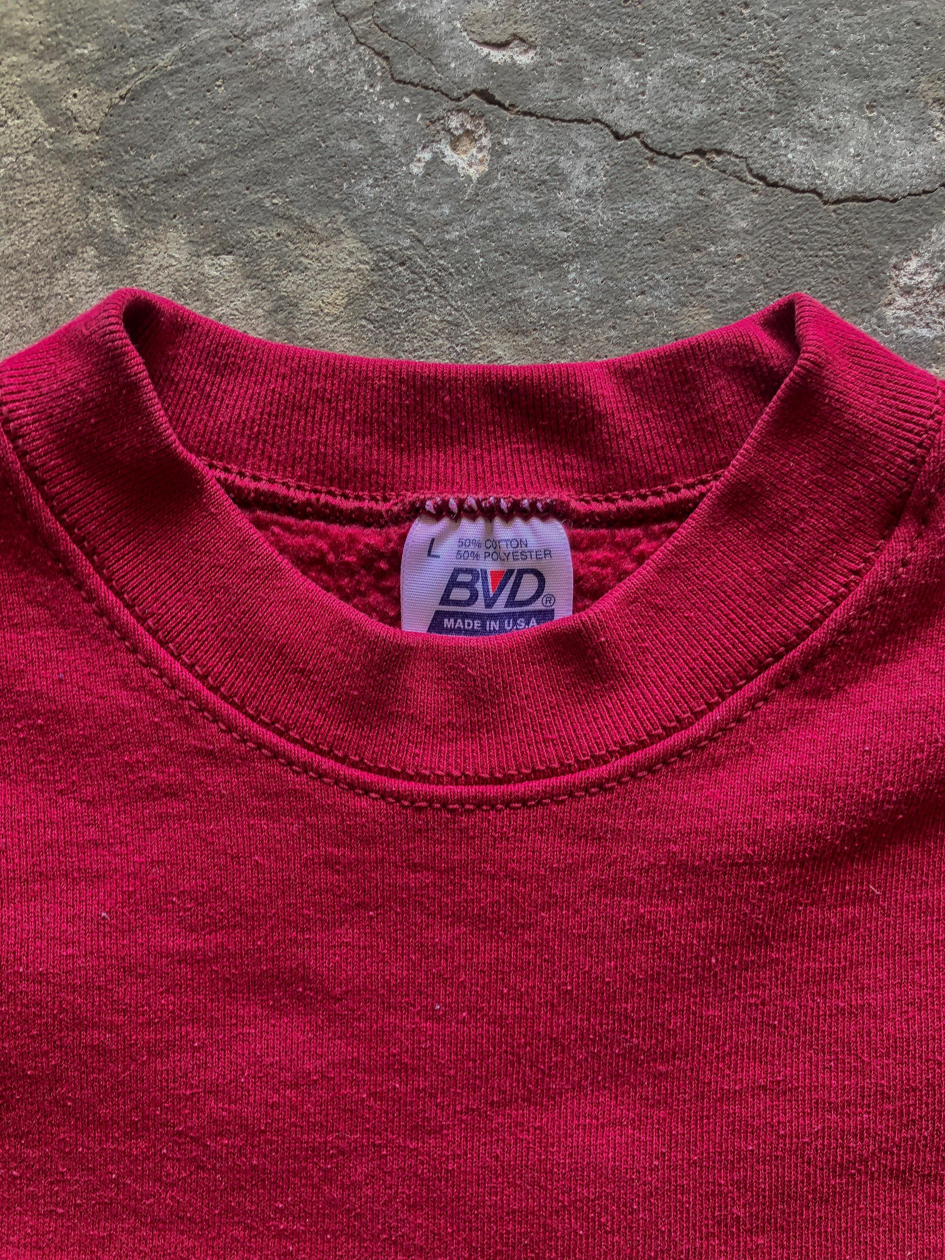 BVD VARSITY RED BLANK CREWNECK - 1990S - LOST ENDS FOUND