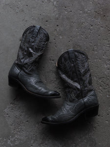 SMOKE GREY POINTED TOE COWBOY BOOTS - 1980S