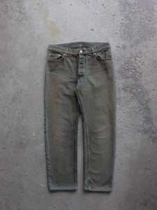 1999 HELMUT LANG VINTAGE STAINED DENIM   ( 32 X 32 ) - LOST ENDS FOUND