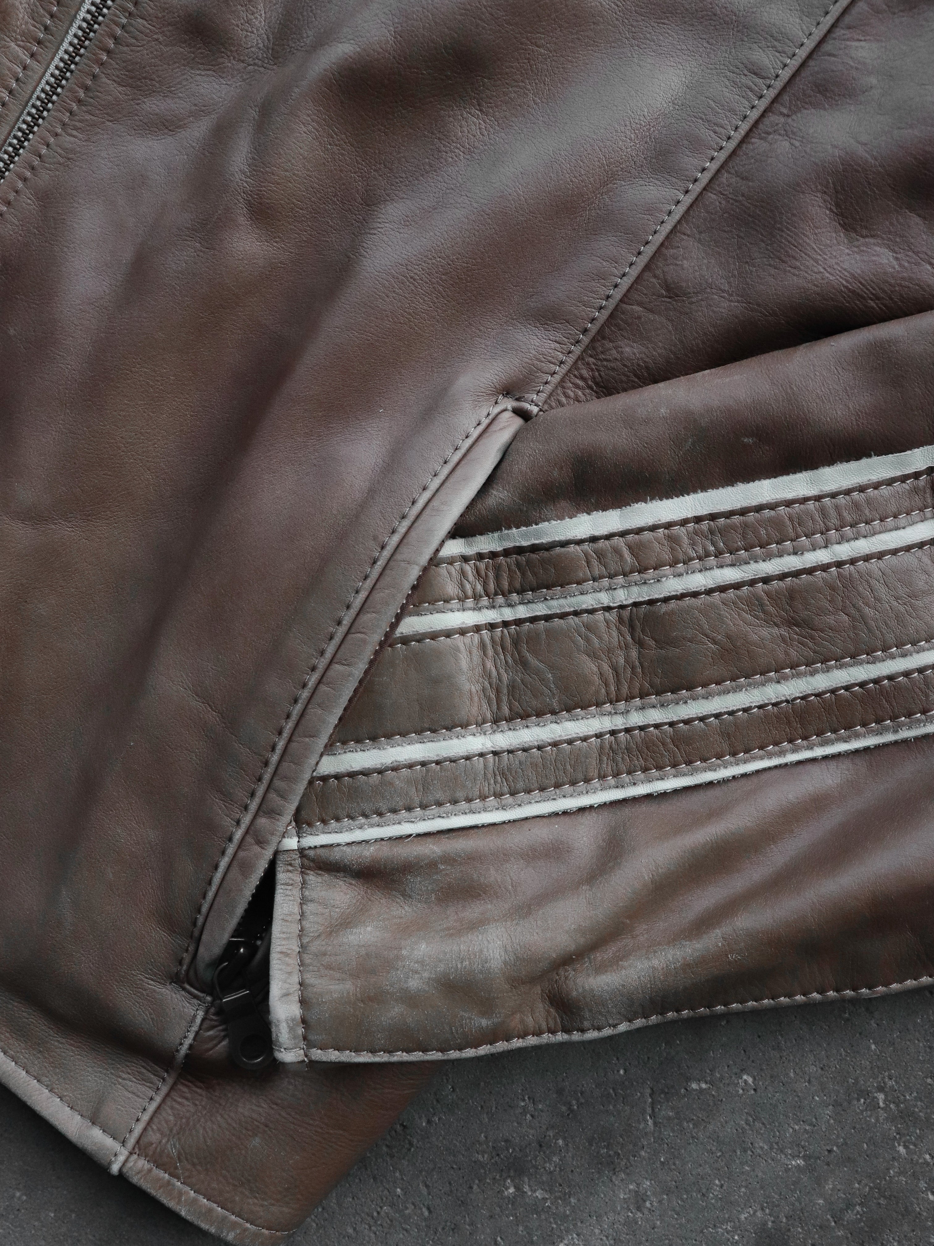 LEATHER ASH BROWN MOTO JACKET - 1990S