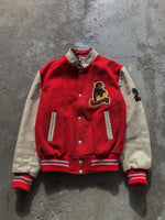 Load image into Gallery viewer, VARSITY RED/CREAM “PANTHERS” VARSITY JACKET - 1990s - LOST ENDS FOUND
