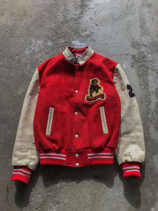 VARSITY RED/CREAM “PANTHERS” VARSITY JACKET - 1990s - LOST ENDS FOUND