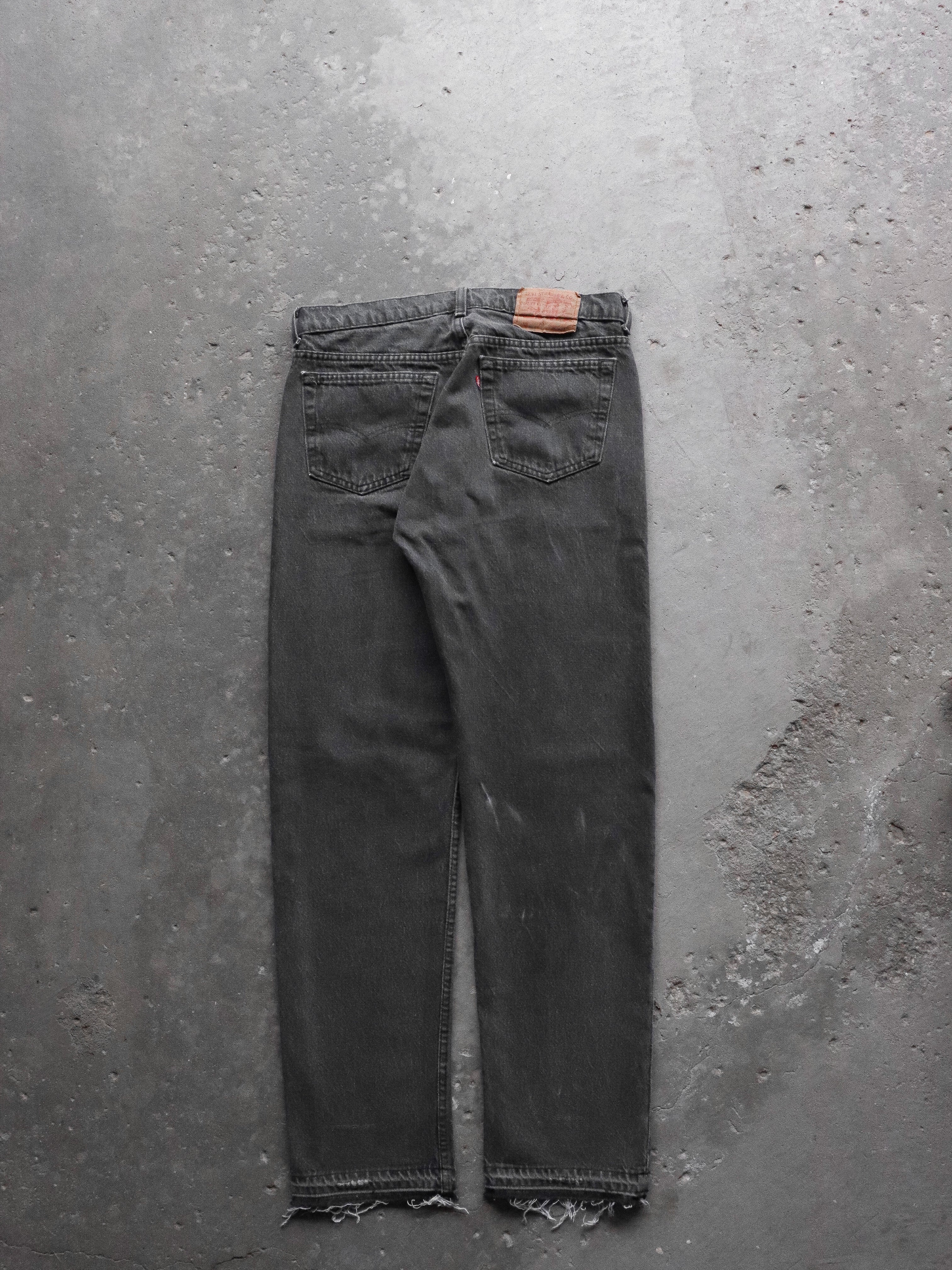 LEVIS 501 DISTRESSED CHARCOAL DENIM - 1980S