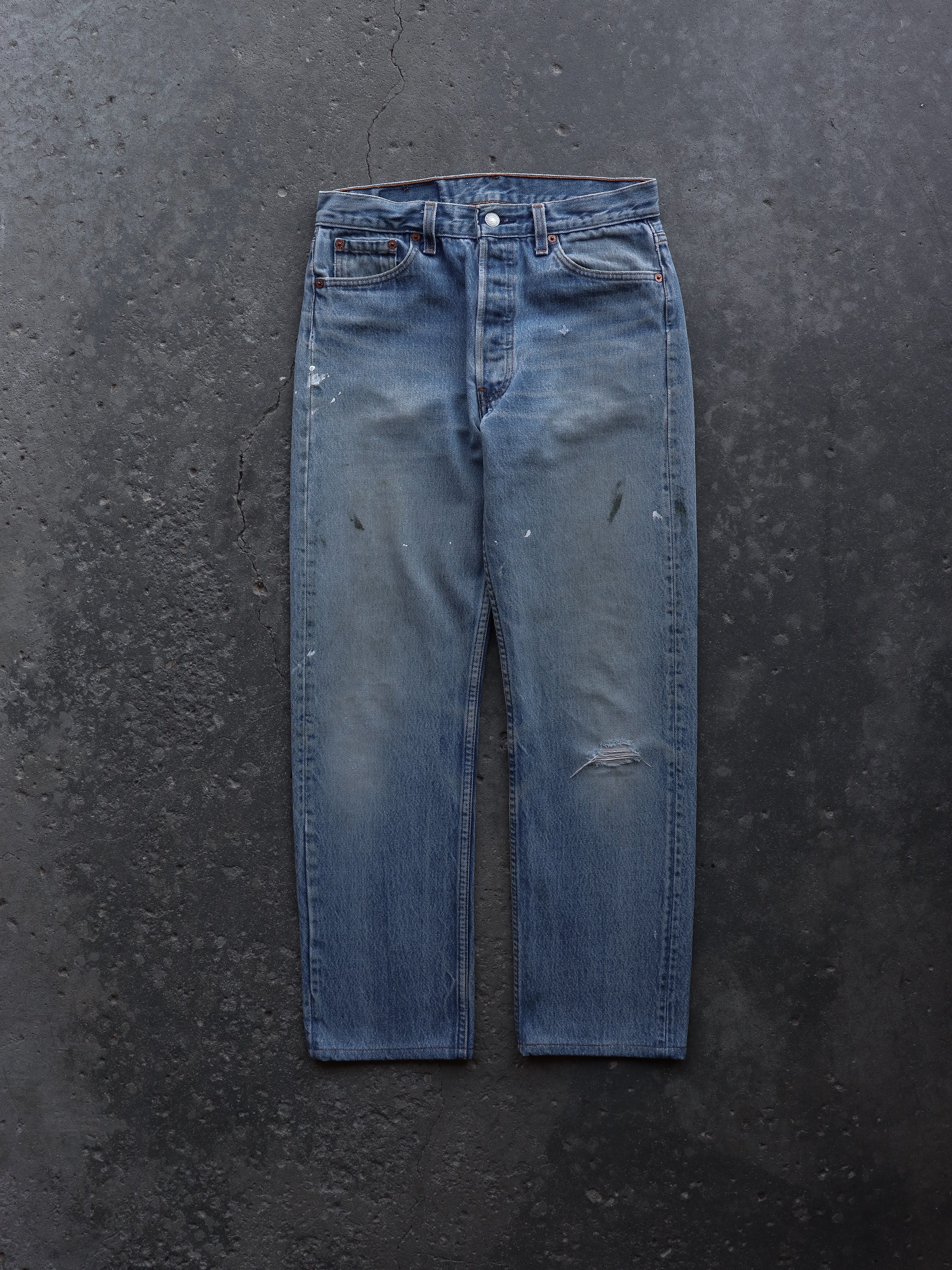 LEVIS 501 INDIGO DISTRESSED PAINTER DENIM - 1990S - LOST ENDS FOUND