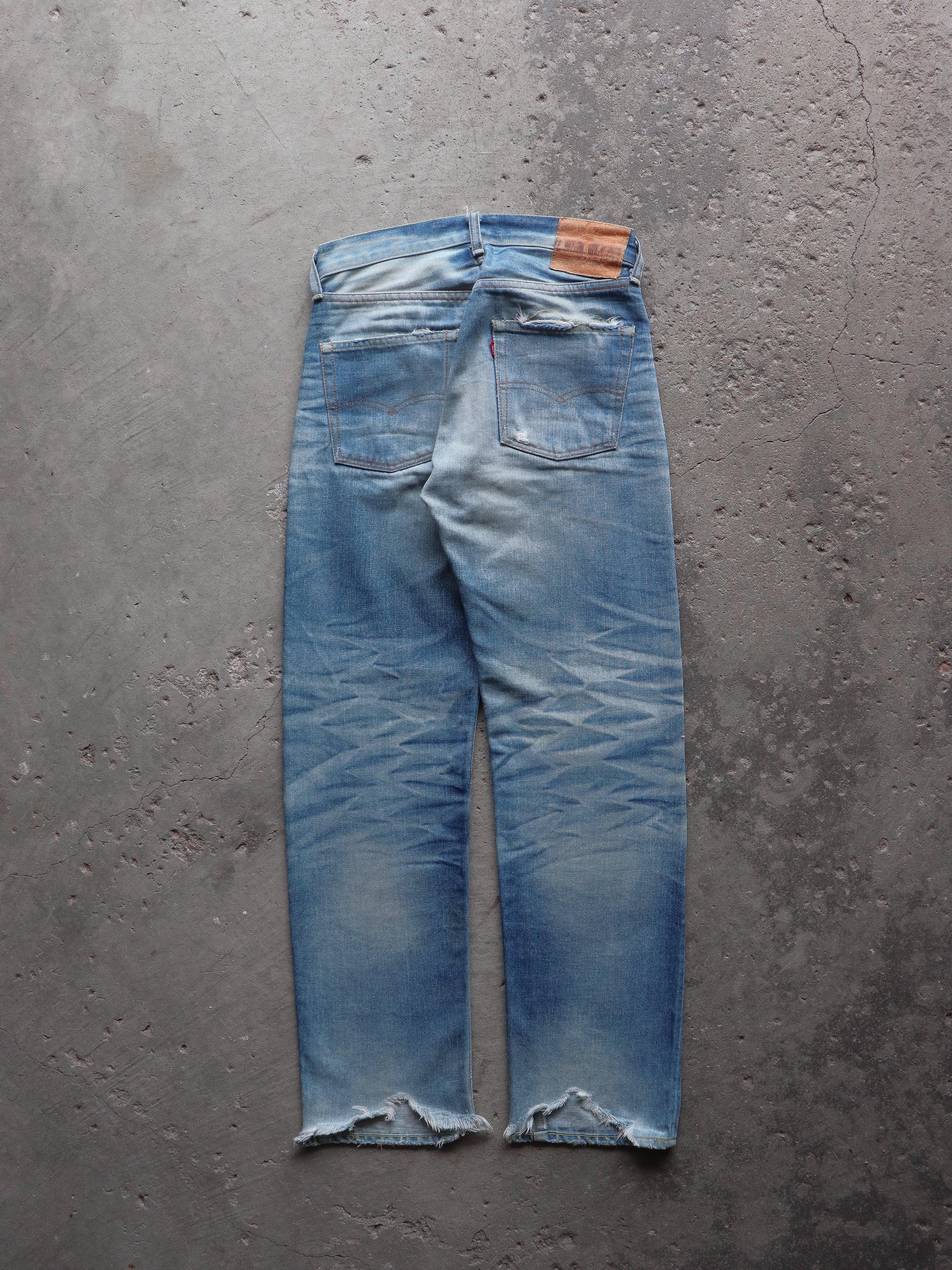 LEVI'S 501 LVC FADED & REPAIRED INDIGO DENIM - 2000S  ( 29 x 32 ) - LOST ENDS FOUND