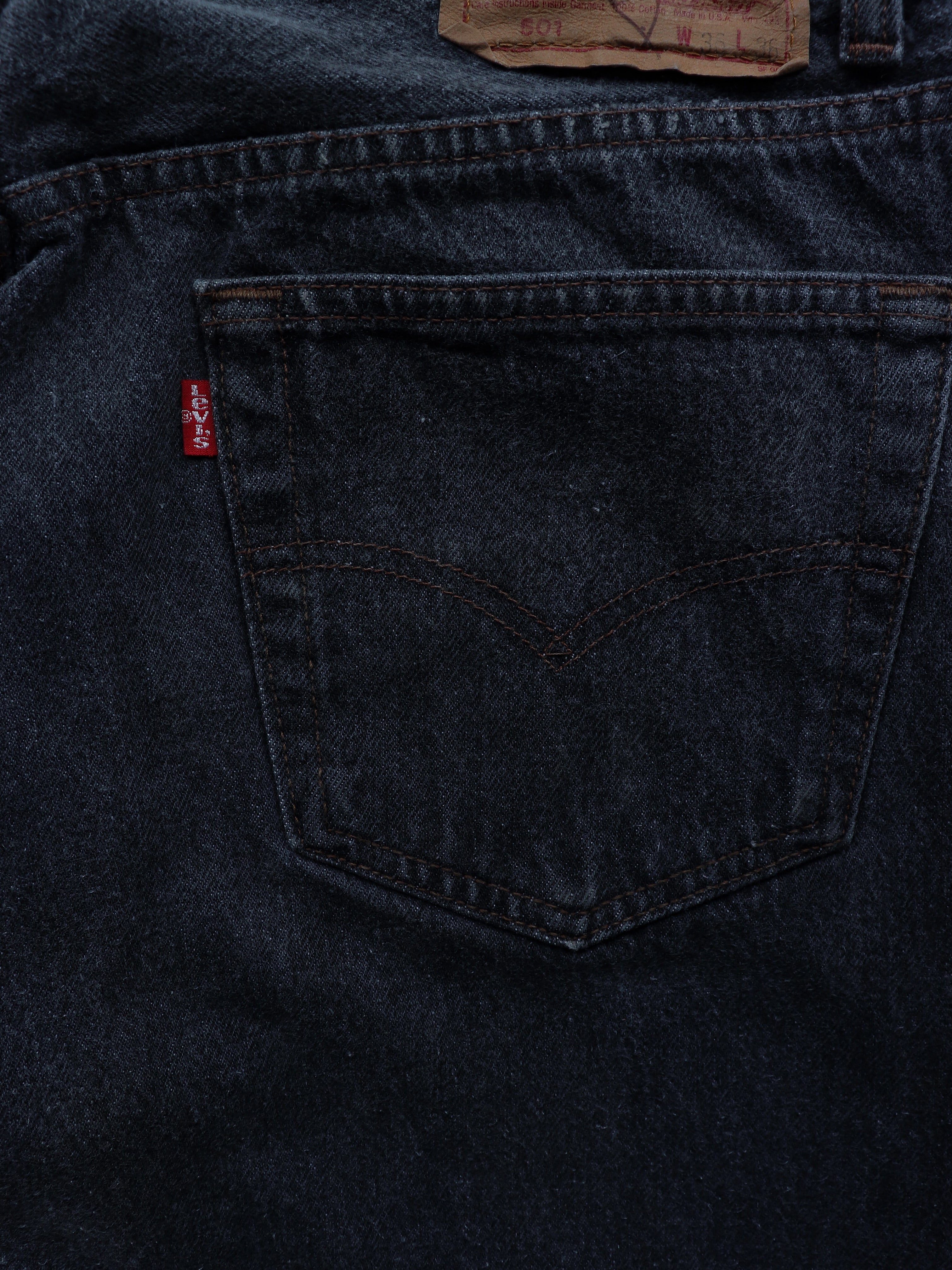 LEVIS 501 DISTRESSED CHARCOAL DENIM - 1990S - LOST ENDS FOUND