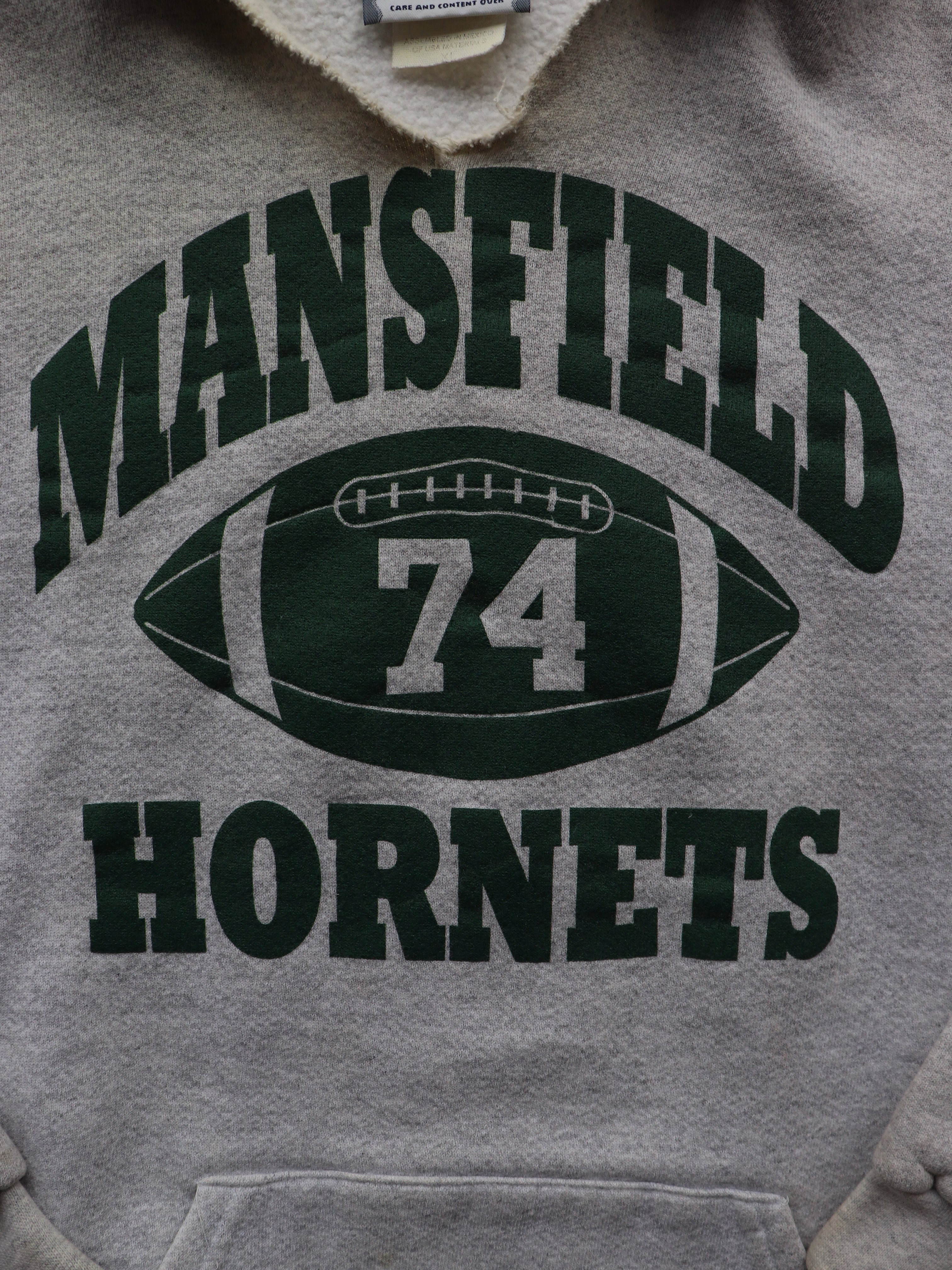 SPLIT COLLAR “MANSFIELD HORNETS” SWEATSHIRT - 1990S - LOST ENDS FOUND