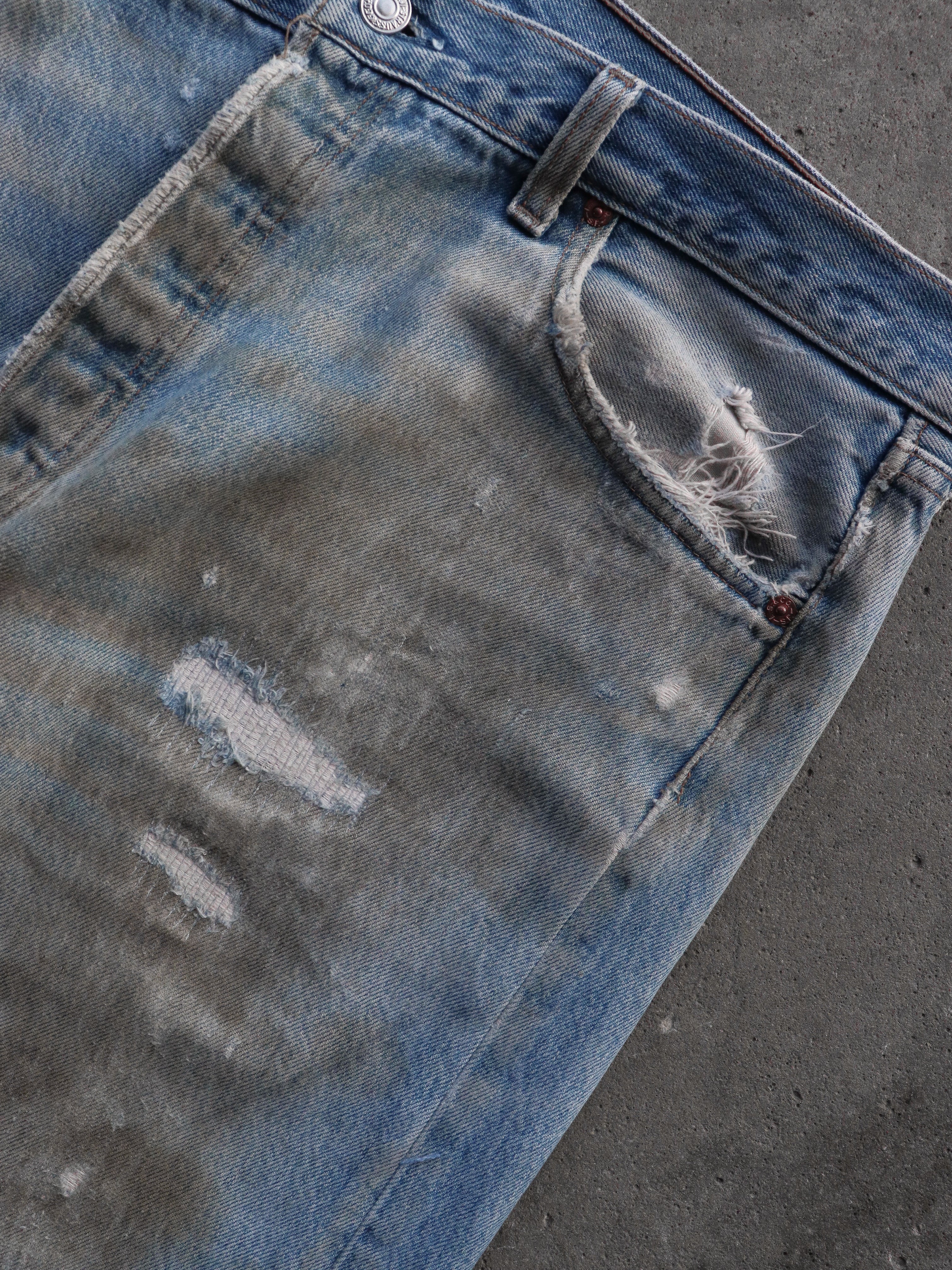 LEVI'S 501 REPAIRED DIRTY WASH DENIM - 1990S