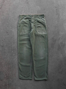 FADED & REPAIRED OG-107 FATIGUE TROUSERS - 1970S