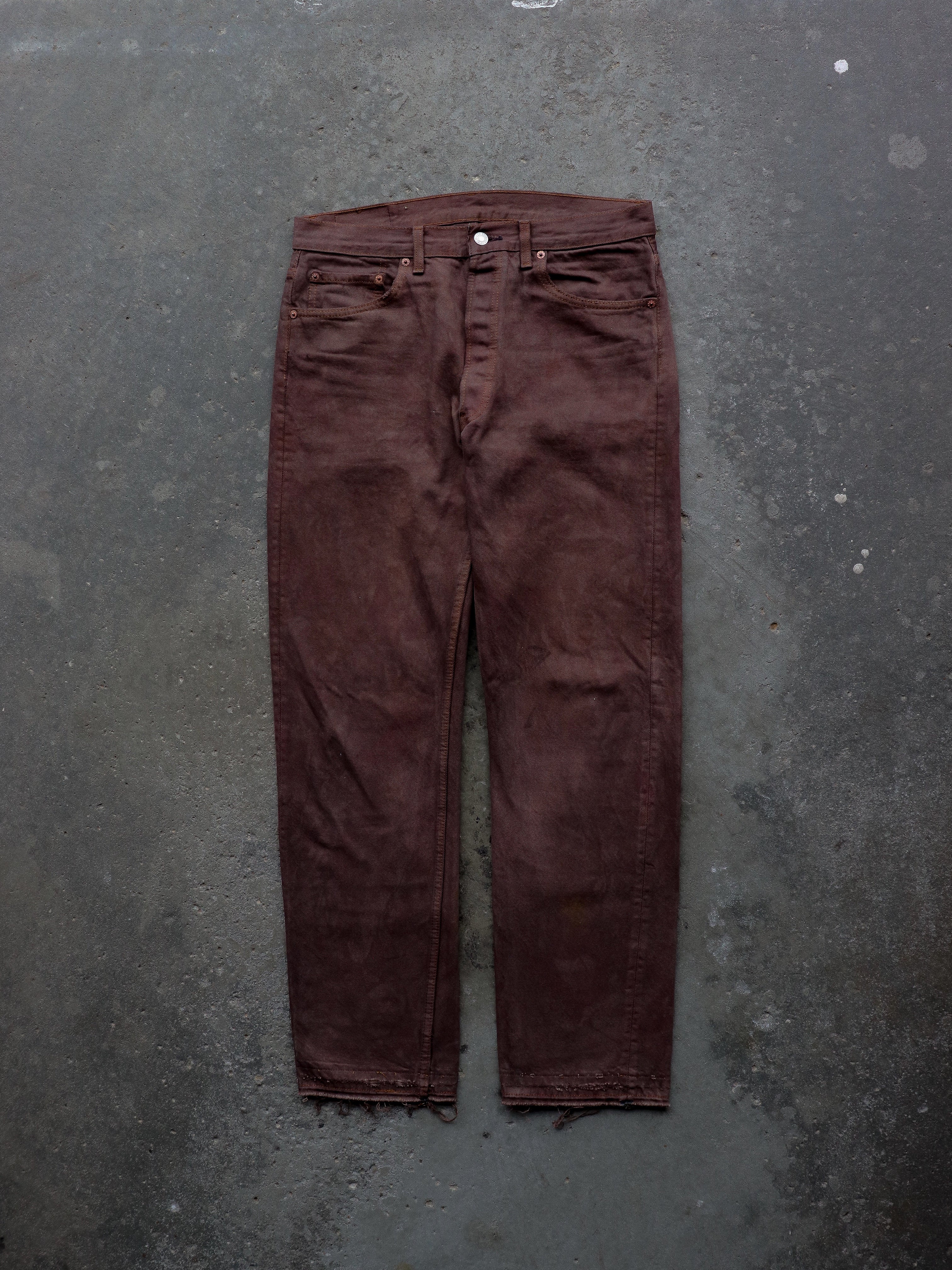 LEVIS 501 RELEASED HEM MAHOGANY DENIM - 1990S - LOST ENDS FOUND