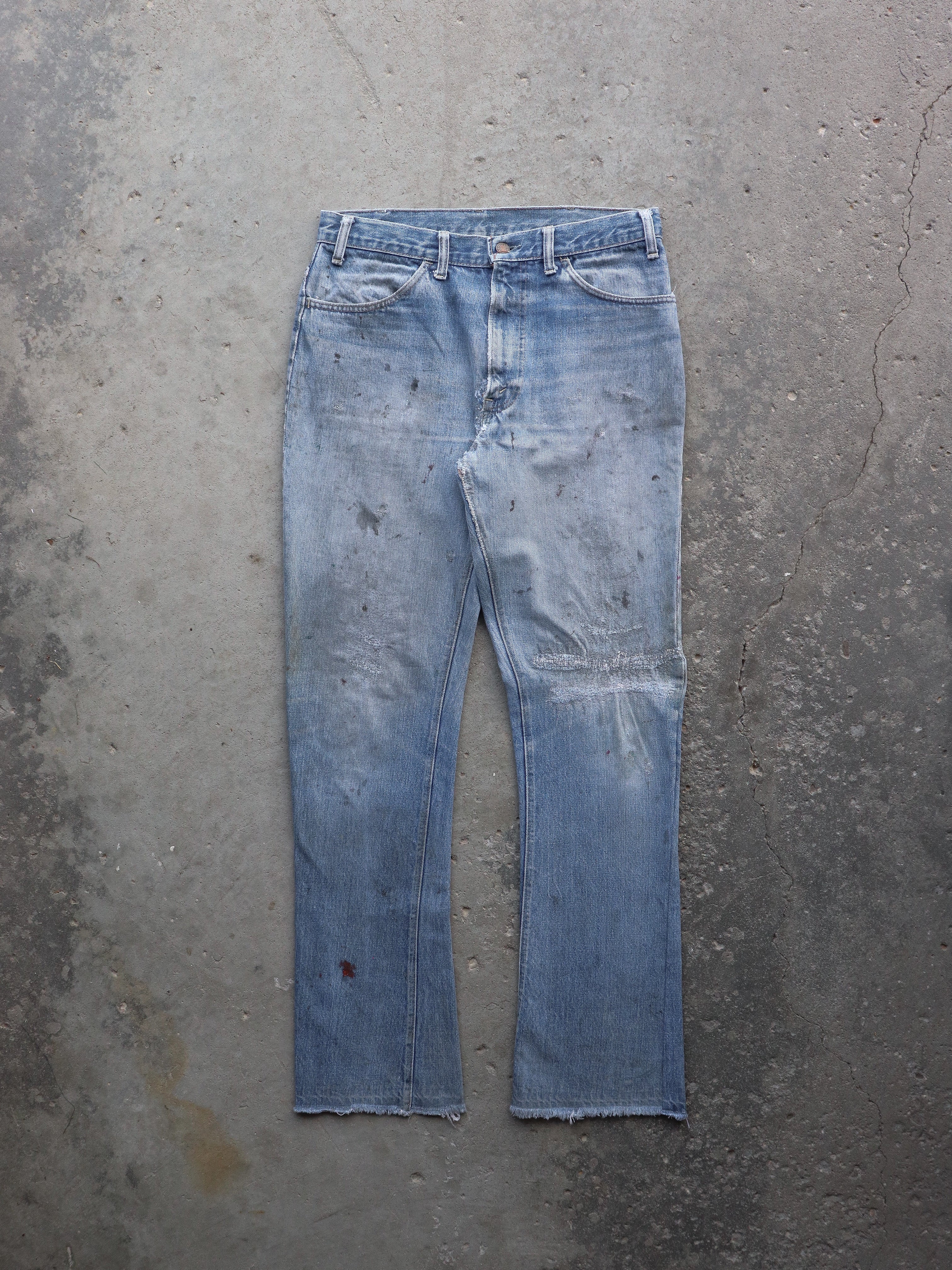 LEVIS THRASHED & REPAIRED ALTERED DENIM - 1970S  ( 32 X 32 ) - LOST ENDS FOUND