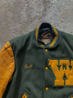 Load image into Gallery viewer, FOREST GREEN “SPARTANS” VARSITY JACKET- 1970s - LOST ENDS FOUND
