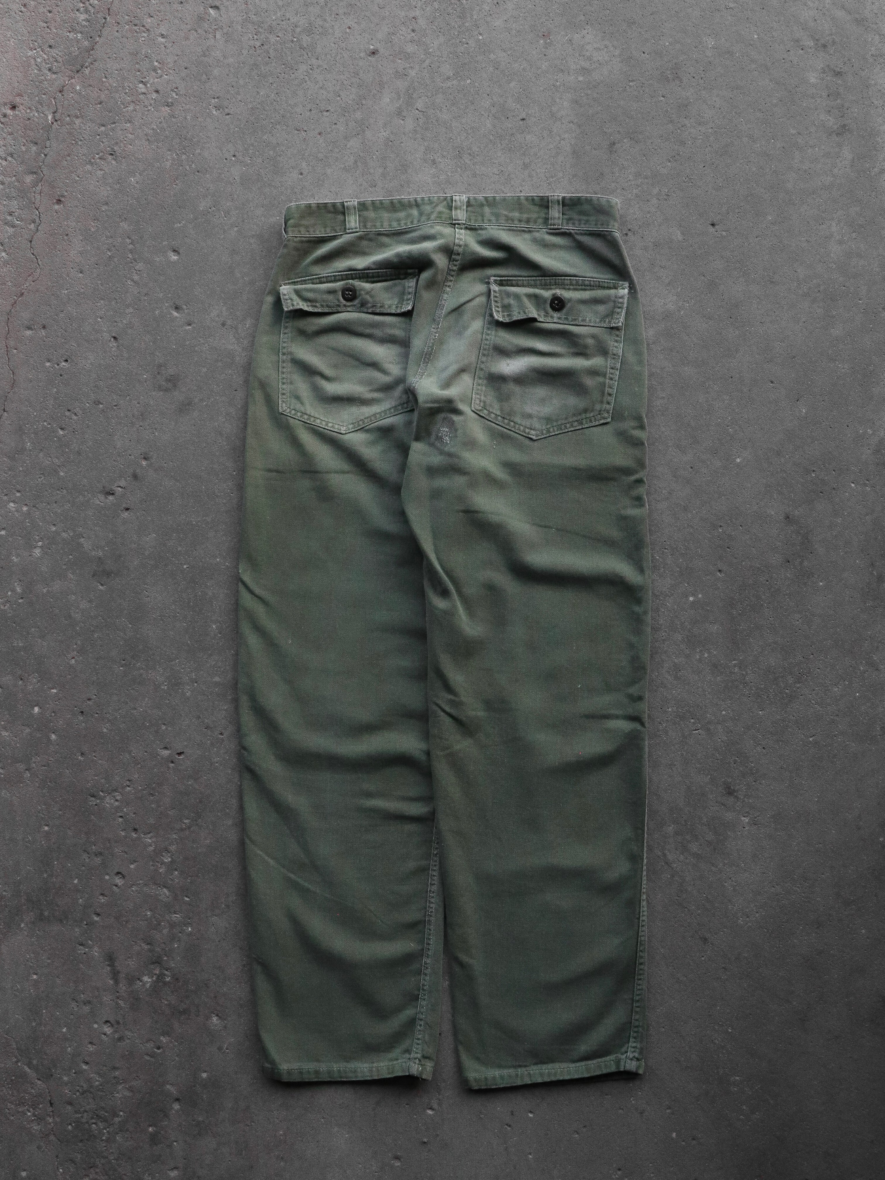 FADED & REPAIRED OG-107 FATIGUE TROUSERS - 1970S