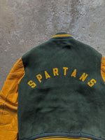 Load image into Gallery viewer, FOREST GREEN “SPARTANS” VARSITY JACKET- 1970s - LOST ENDS FOUND
