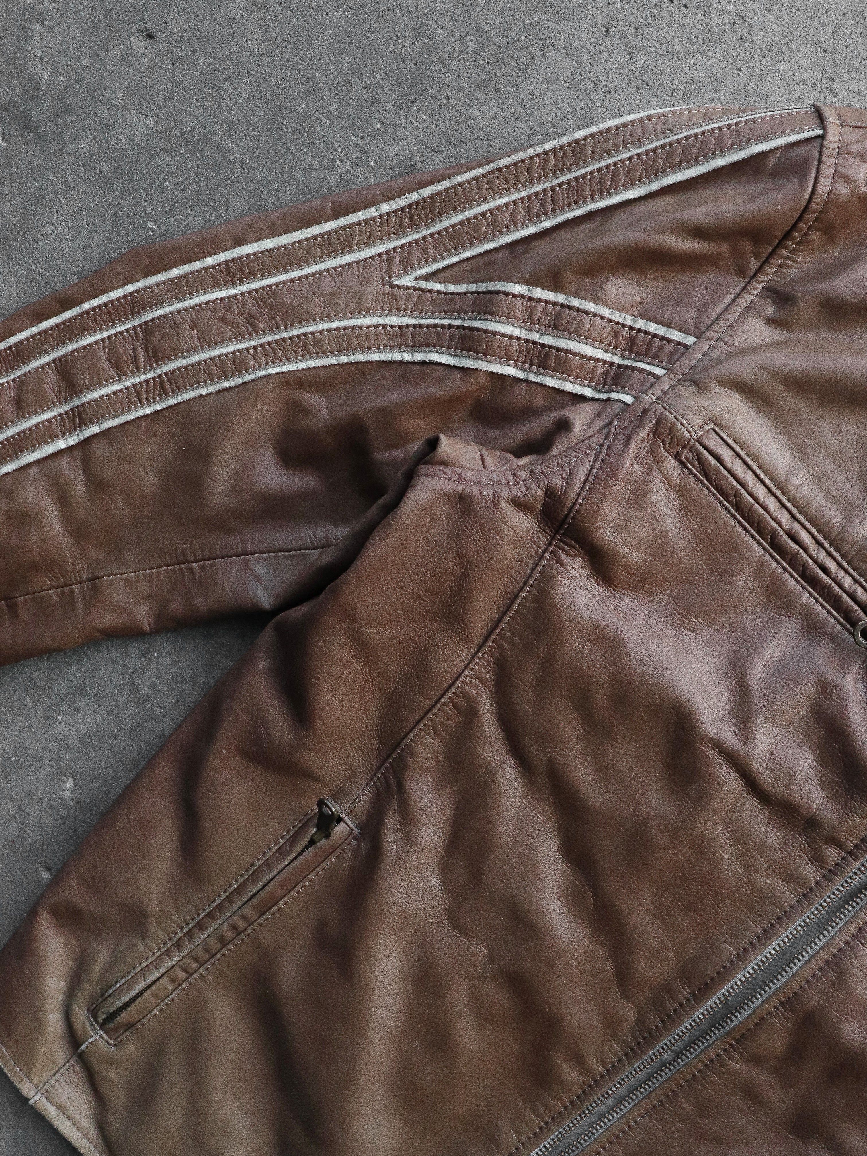 LEATHER ASH BROWN MOTO JACKET - 1990S