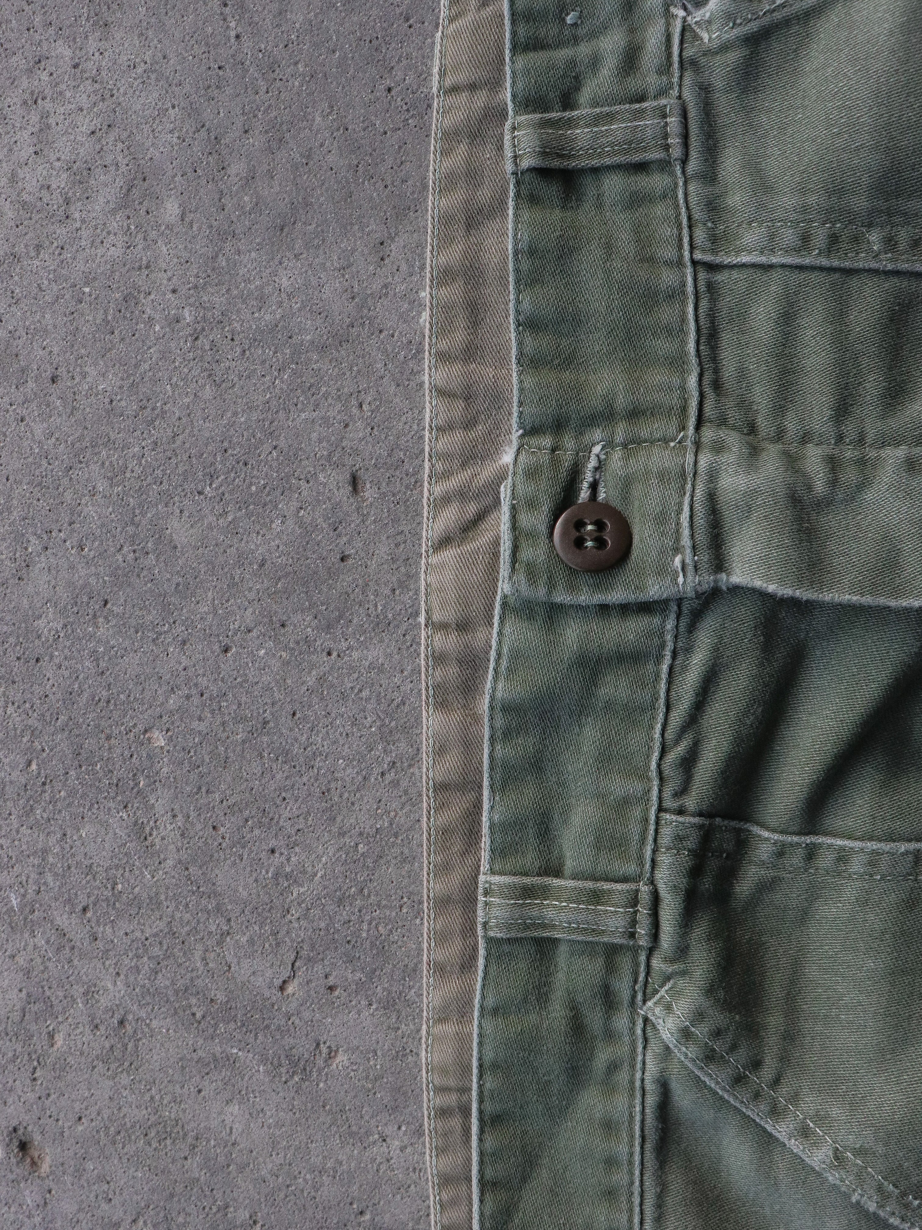 FADED & REPAIRED OG-107 FATIGUE TROUSERS - 1970S