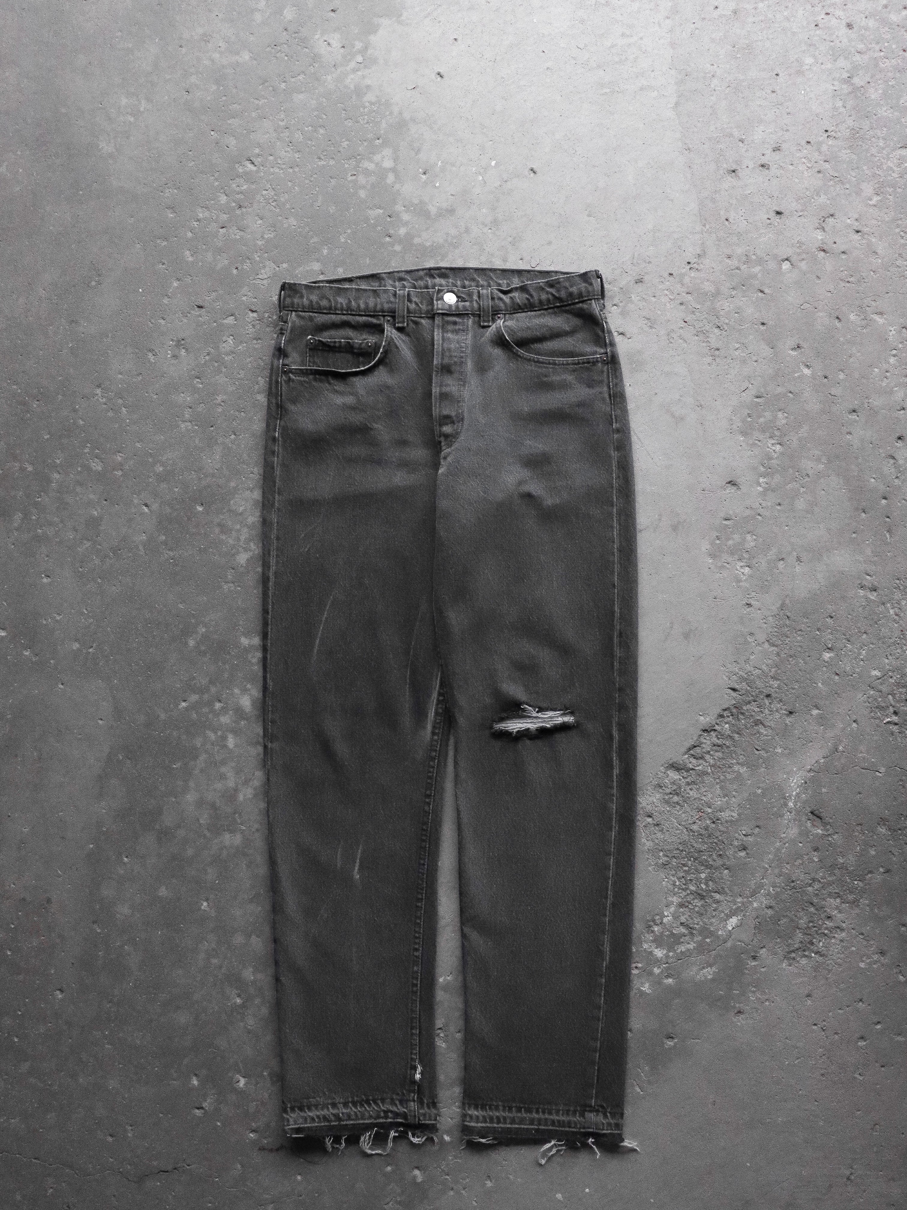 LEVIS 501 DISTRESSED CHARCOAL DENIM - 1980S