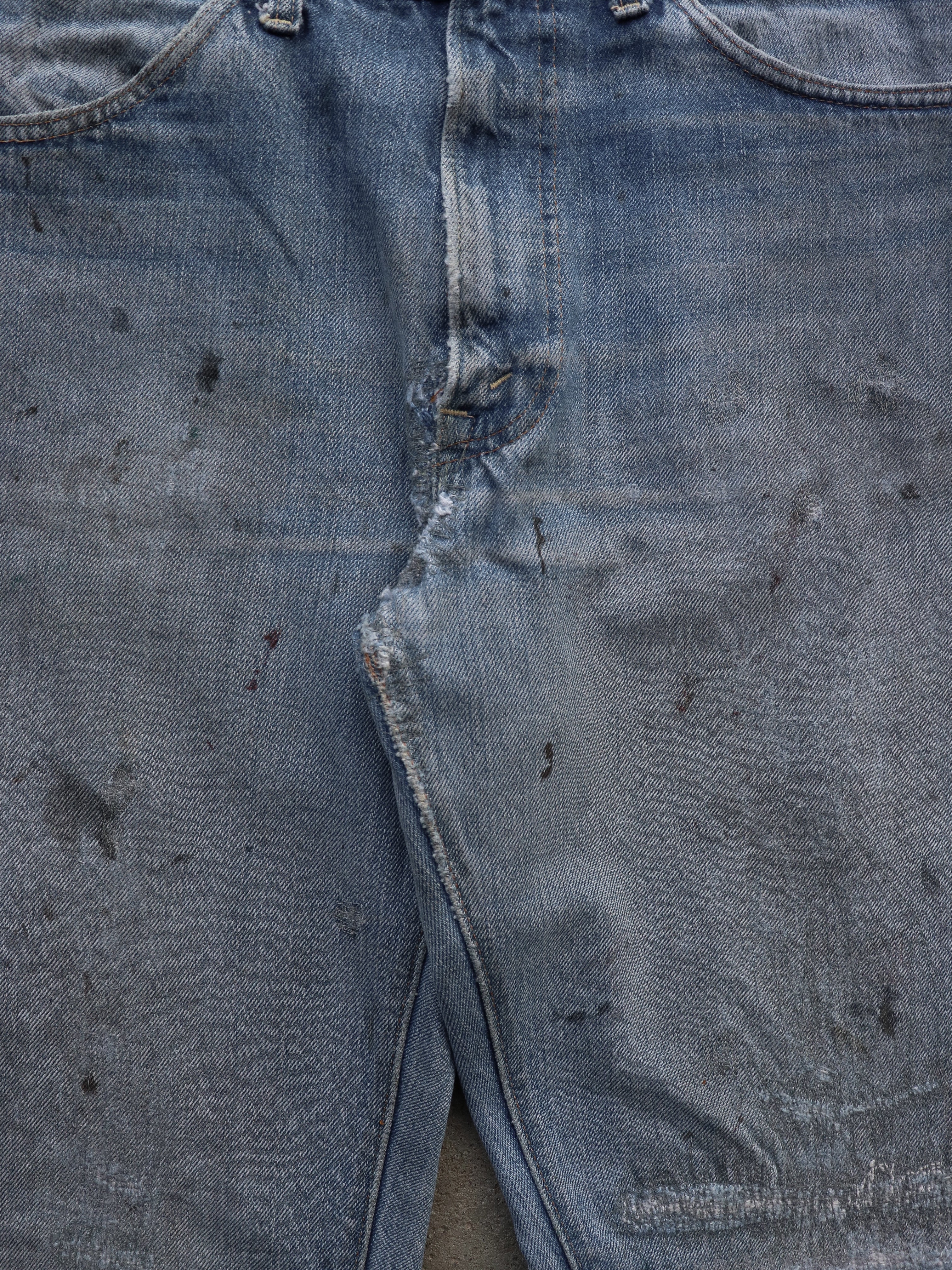 LEVIS THRASHED & REPAIRED ALTERED DENIM - 1970S  ( 32 X 32 ) - LOST ENDS FOUND