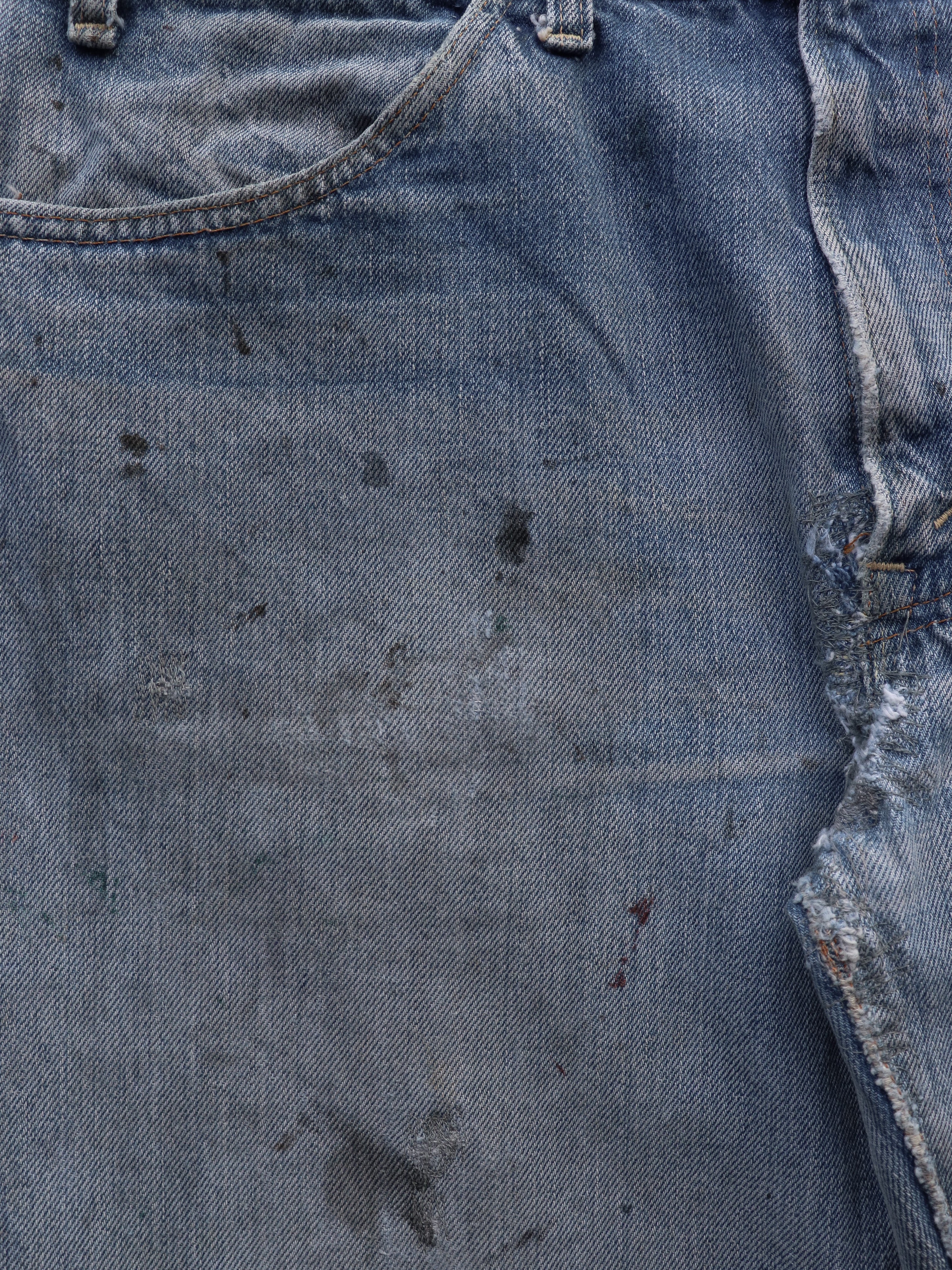 LEVIS THRASHED & REPAIRED ALTERED DENIM - 1970S  ( 32 X 32 ) - LOST ENDS FOUND